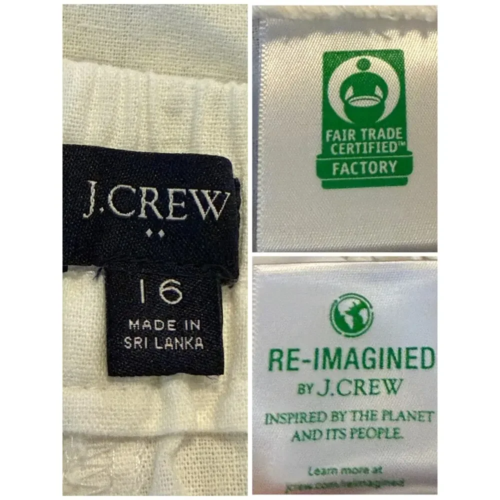 J.Crew Women’s Size 16 White Linen Cotton Pockets Drawstring Pants Crop Cuffed